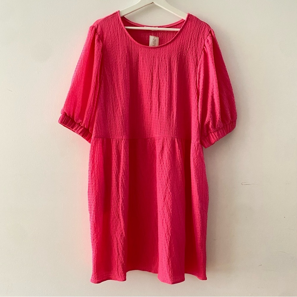 NEW Piper & Scoot The Moralez Textured Puff Sleeve Dress Pink Women’s Size 1 XL